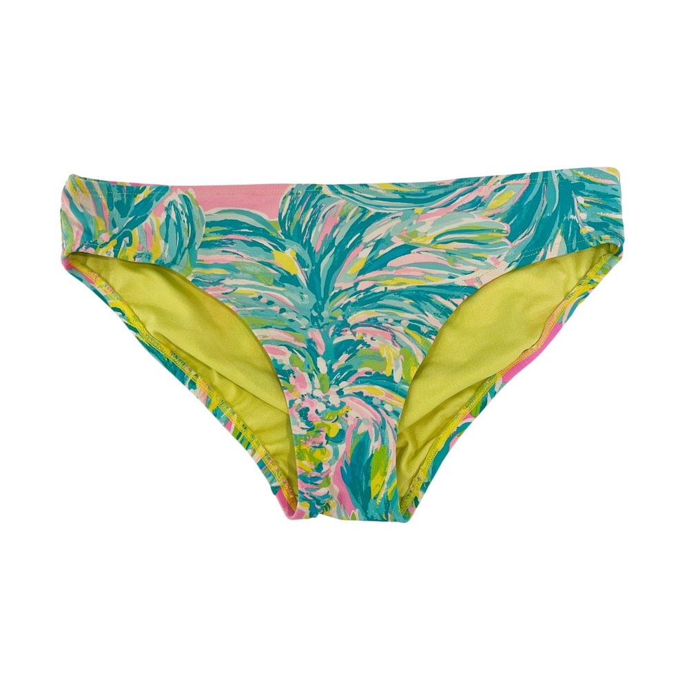 Lilly Pulitzer Shady Lady Bikini Bottom Pink Teal Palm Leaf Swim Size 4